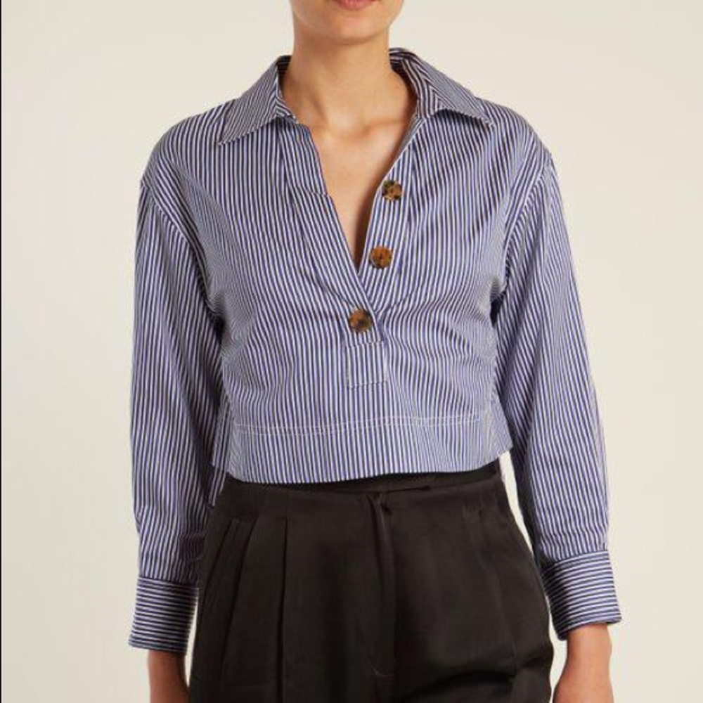 KHAITE Thea Striped Cropped Buttons Top Medium